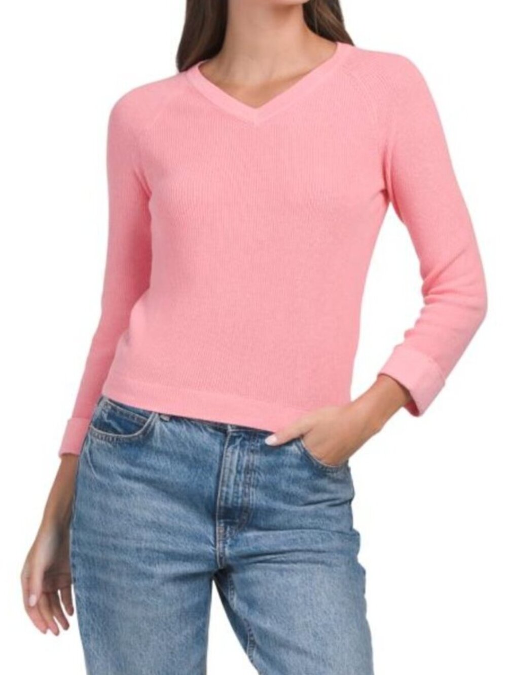 WINDSOR & WHITE Cotton Shaker Knit V-neck Sweater